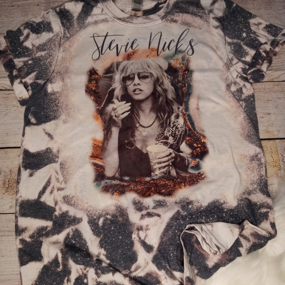 Hand Bleached Stevie Nicks Gray Unisex Band Shirt - Picture 6 of 10